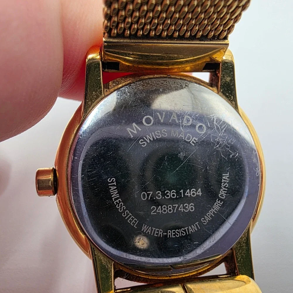 Movado Museum Gold Mother of Pearl Dial Mesh Bracelet Watch 07.3.36.1464